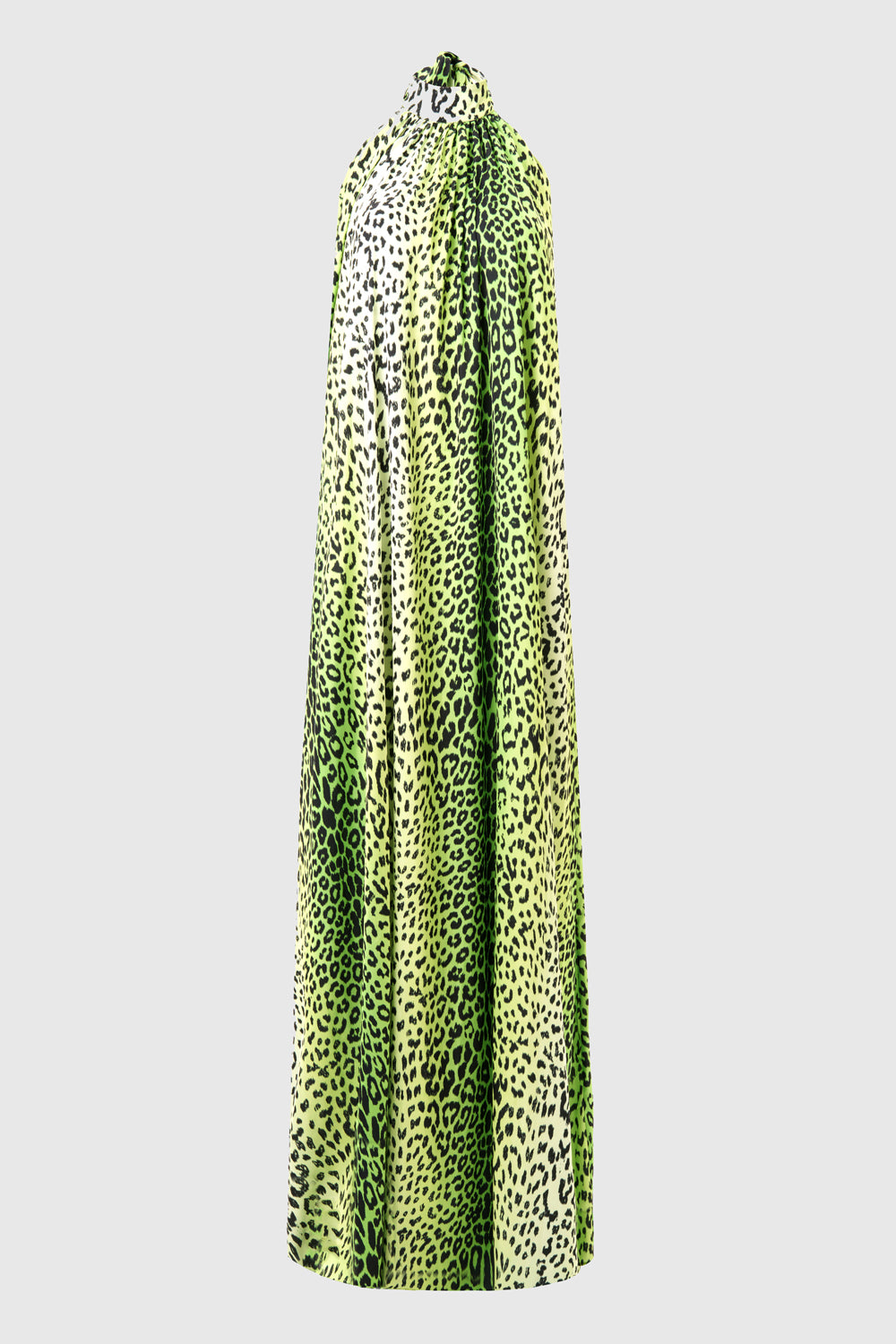 Pam Satin Green Leopard Halter Maxi Dress