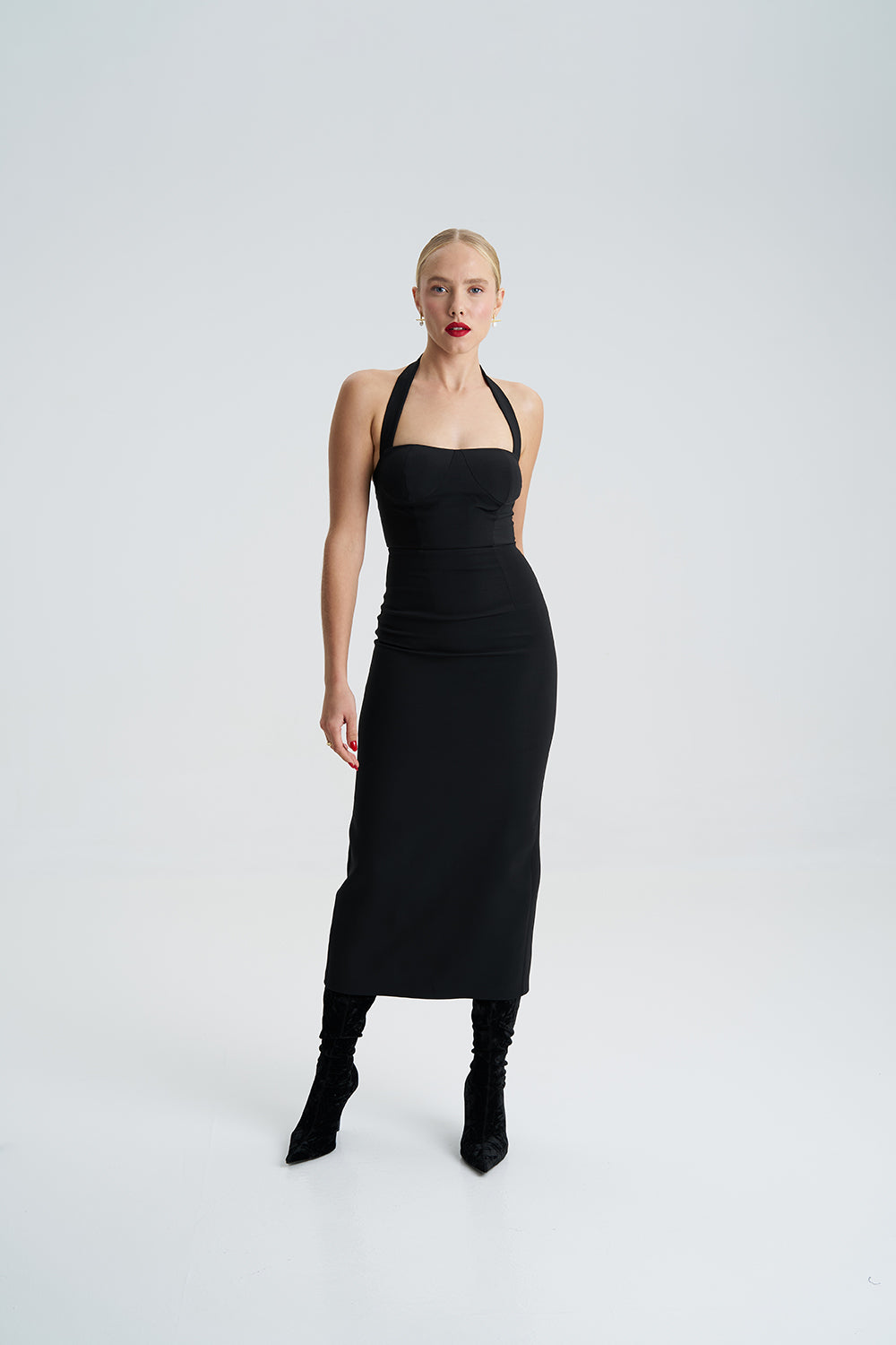 Zoa Black Bustier Midi Dress