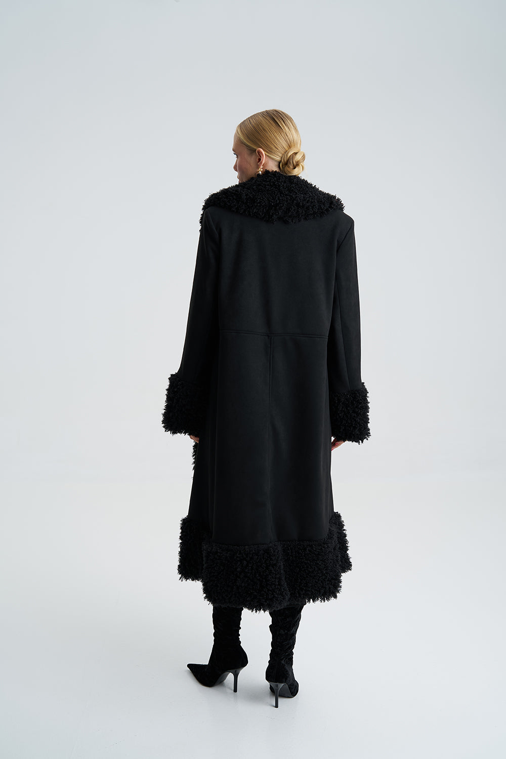 Lora Black Faux Fur Suede Long Coat