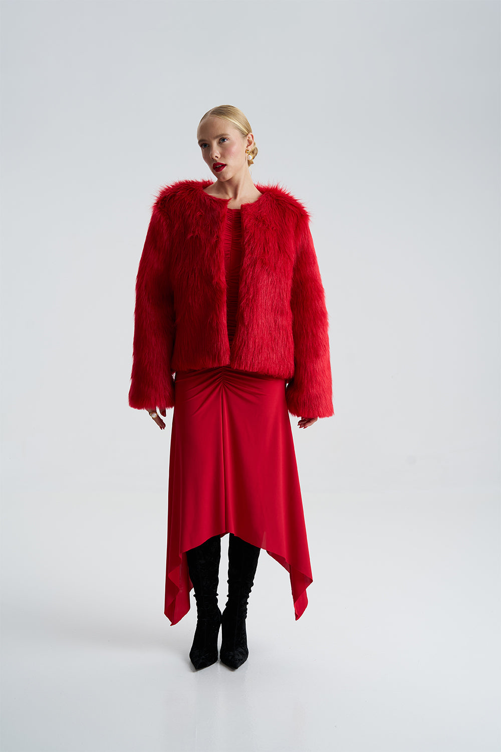 Lola Red Faux Fur Short Coat