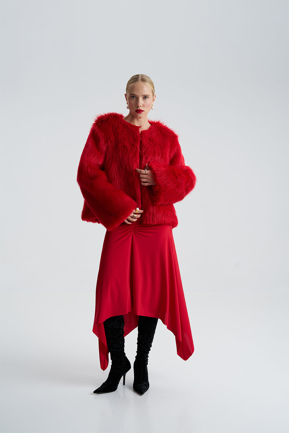 Lola Red Faux Fur Short Coat