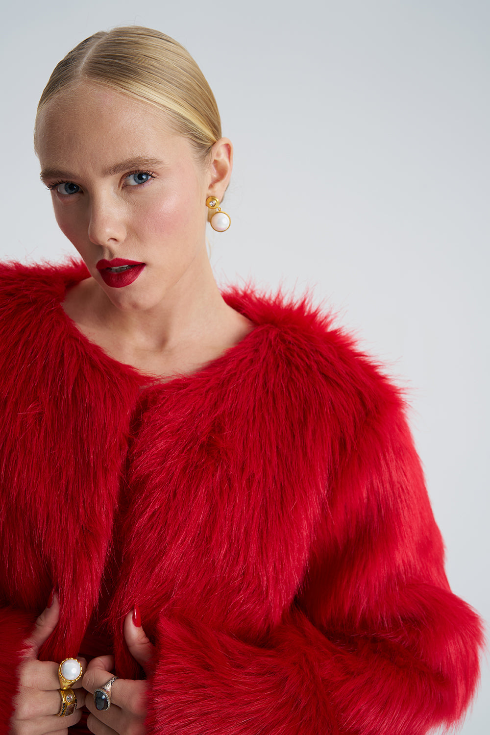 Lola Red Faux Fur Short Coat