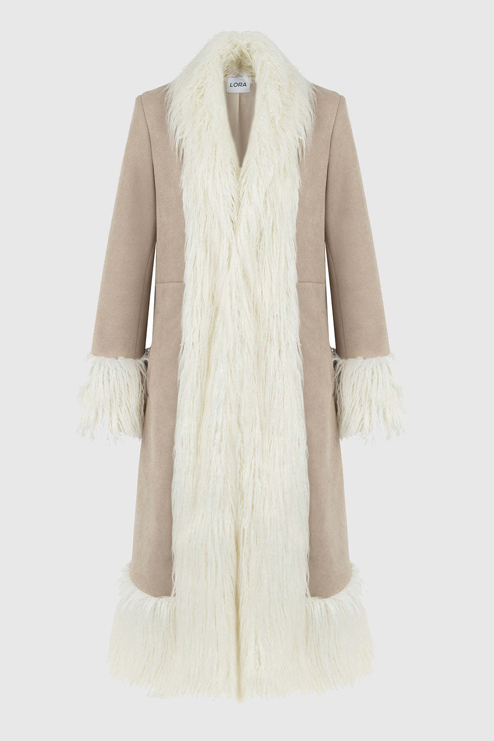 Lora Beige Faux Fur Suede Long Coat