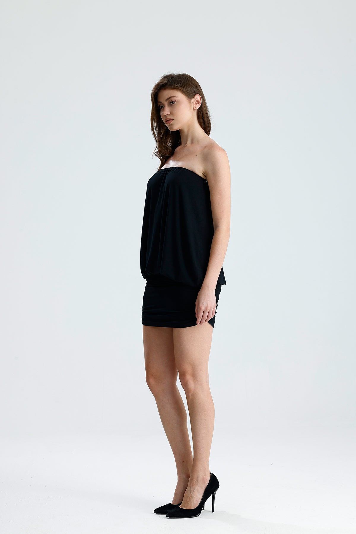 Valerie Siyah Straplez Mini Elbise
