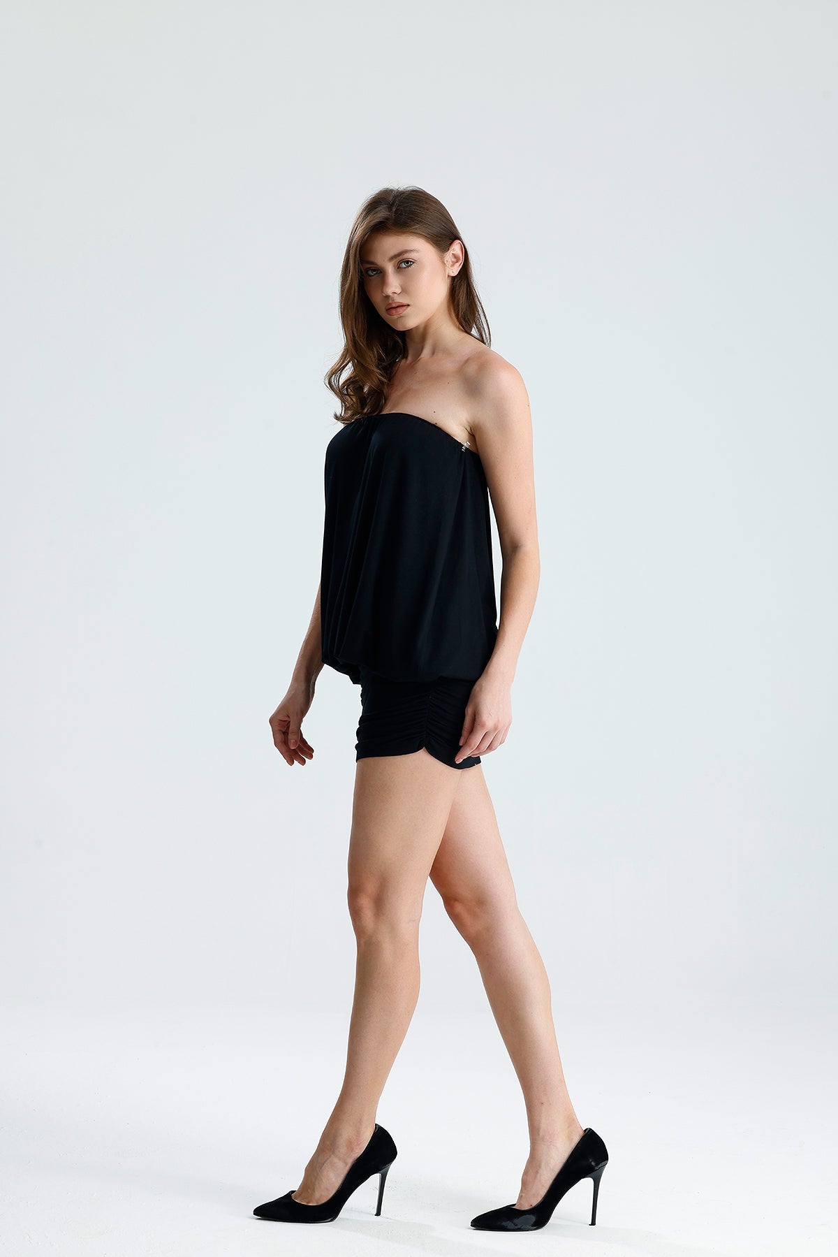 Valerie Siyah Straplez Mini Elbise
