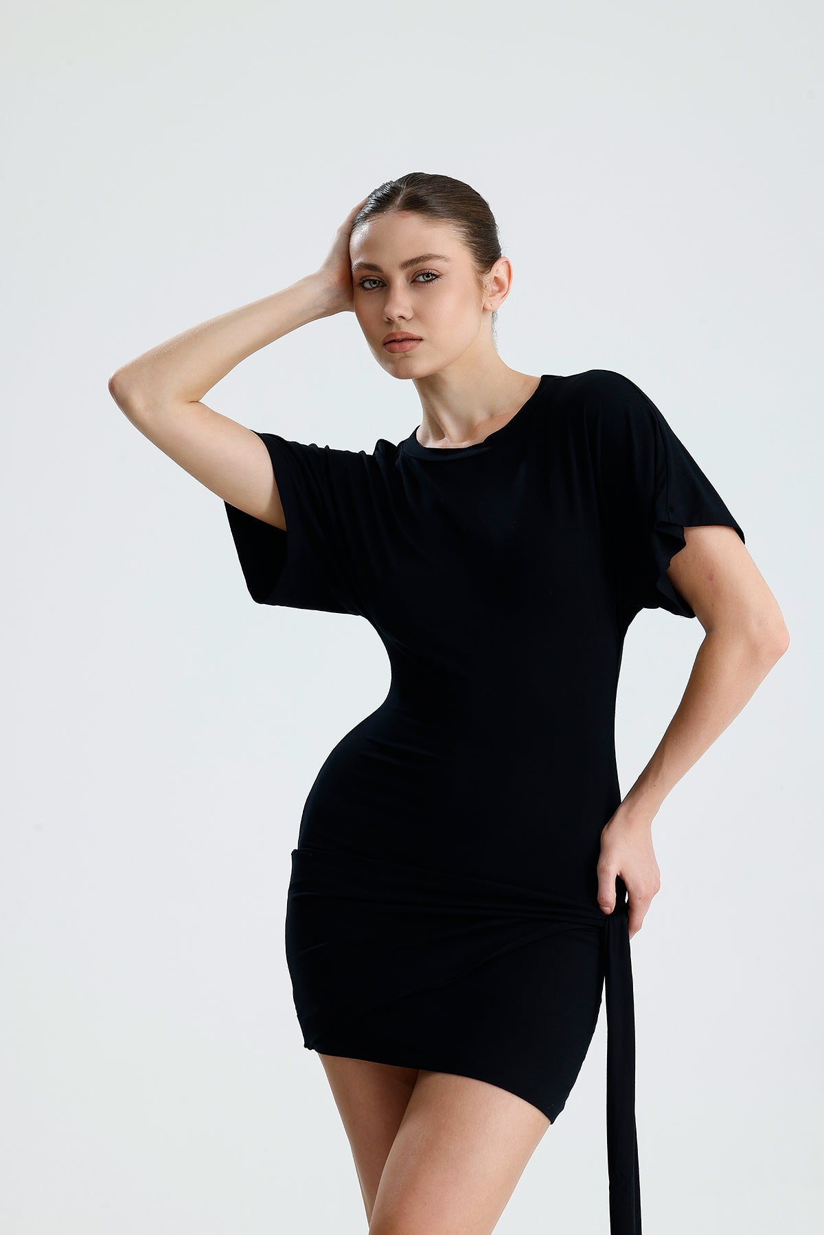Vivienne Siyah  Drapeli Mini Elbise