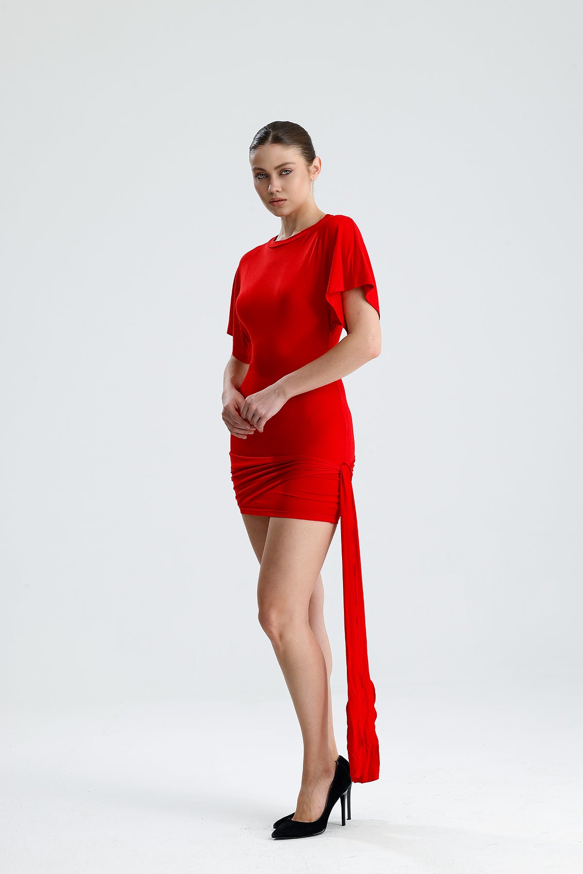 Vivienne Kırmızı Drapeli Mini Elbise
