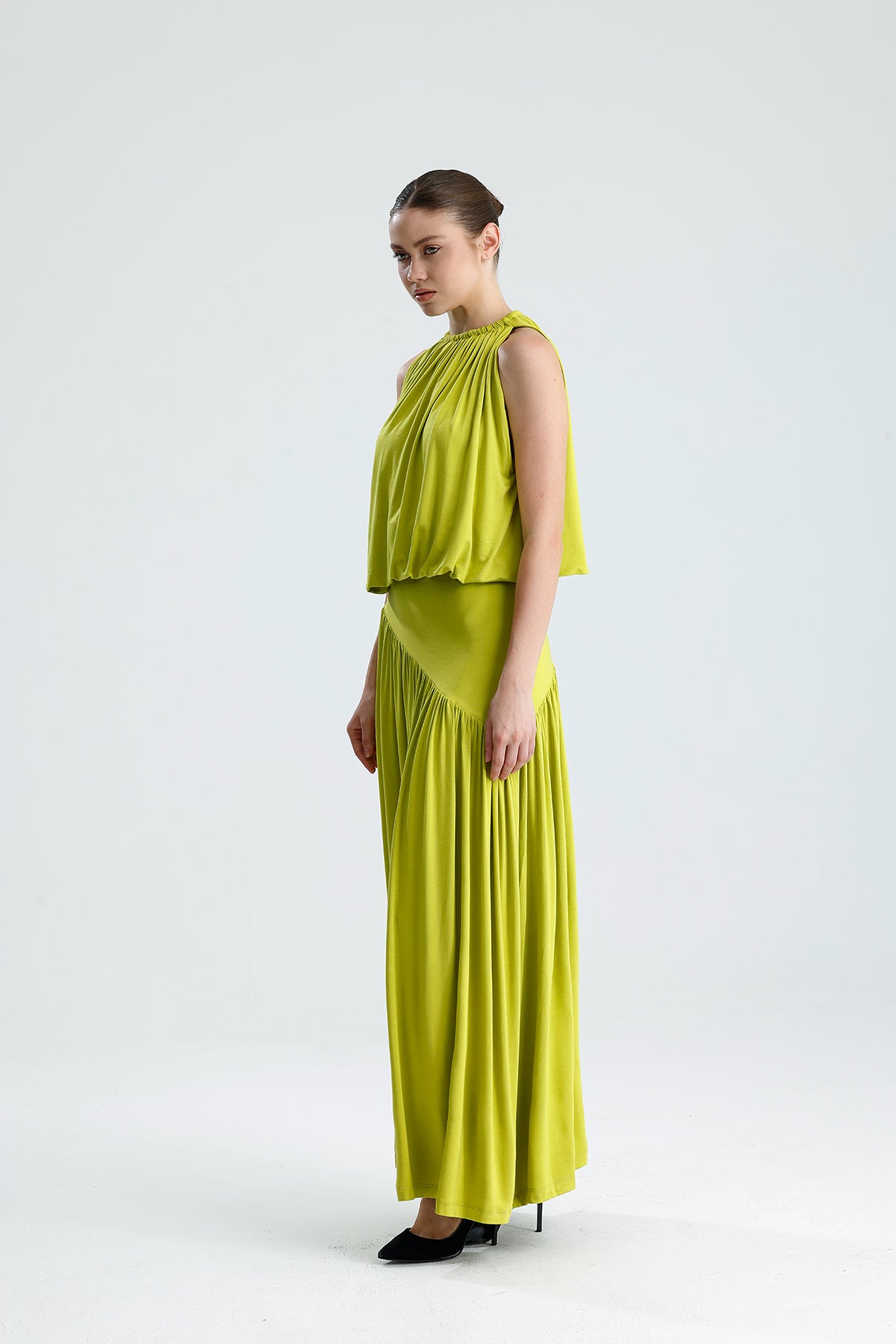 Liora Drapeli Elbise – Lime Green