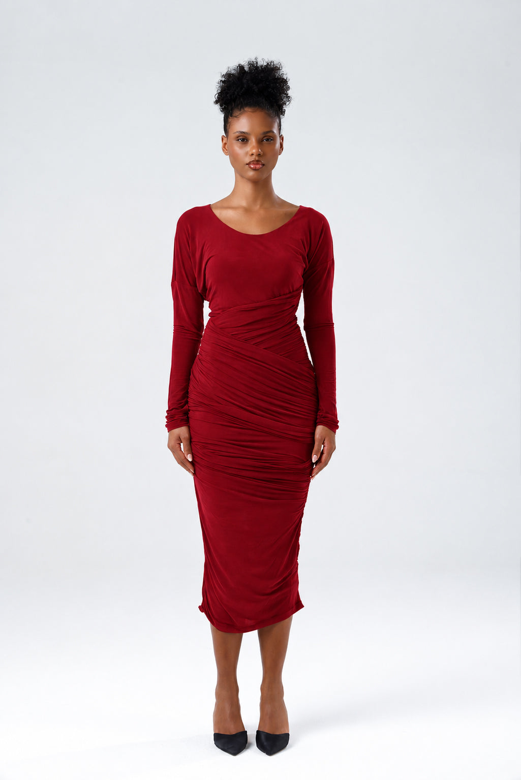 Elara Bordo Midi Elbise