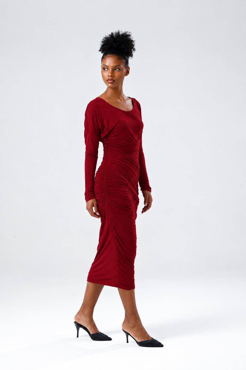 Elara Bordo Midi Elbise