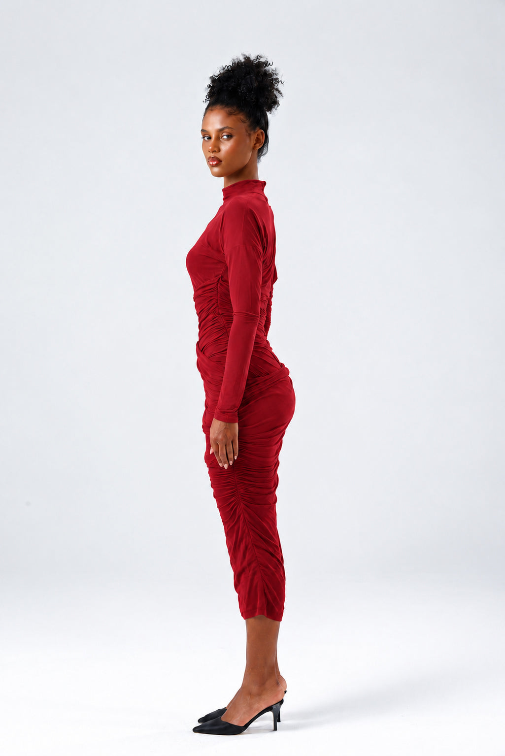 Elara Bordo Midi Elbise