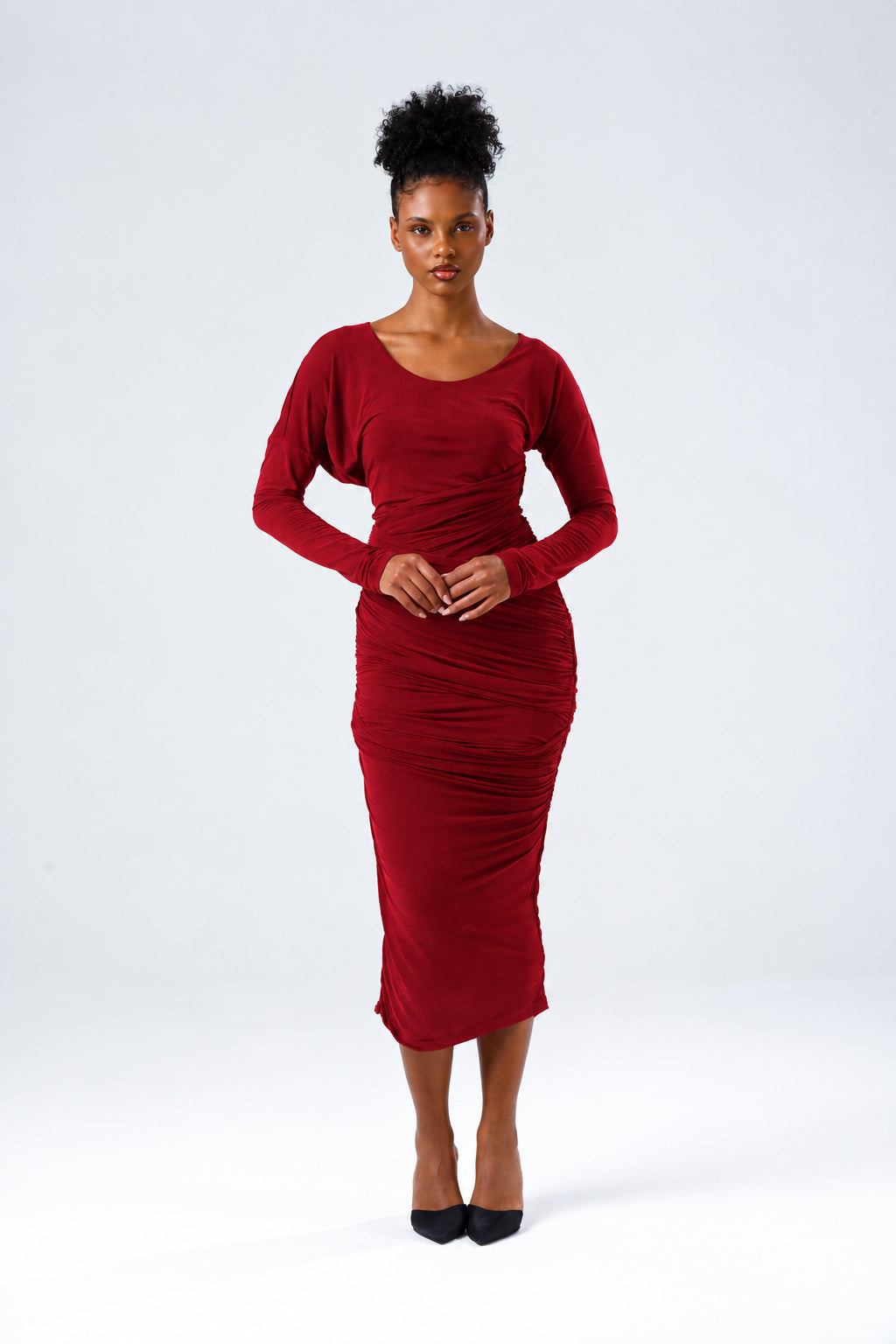 Elara Bordo Midi Elbise