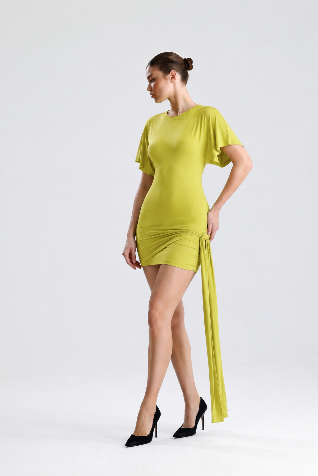Vivienne Yeşil Drapeli Mini Elbise