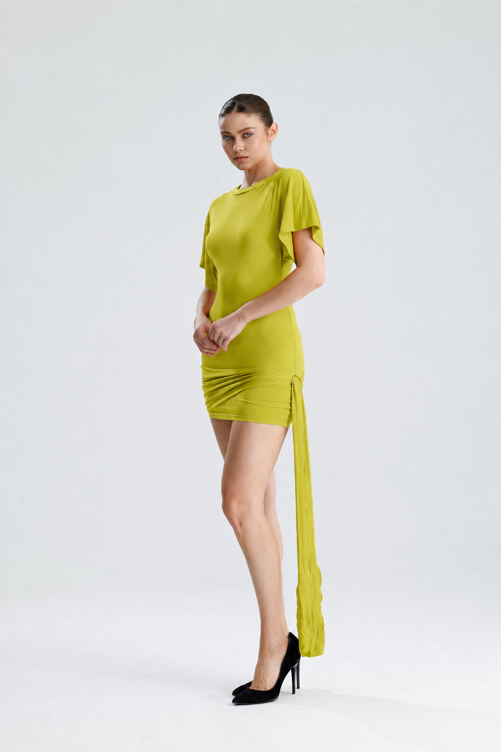Vivienne Yeşil Drapeli Mini Elbise