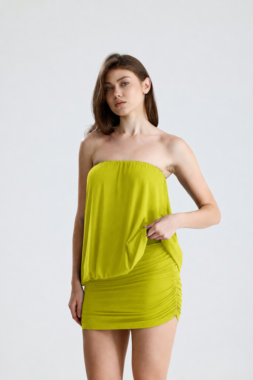 Valerie Yeşil Straplez Mini Elbise
