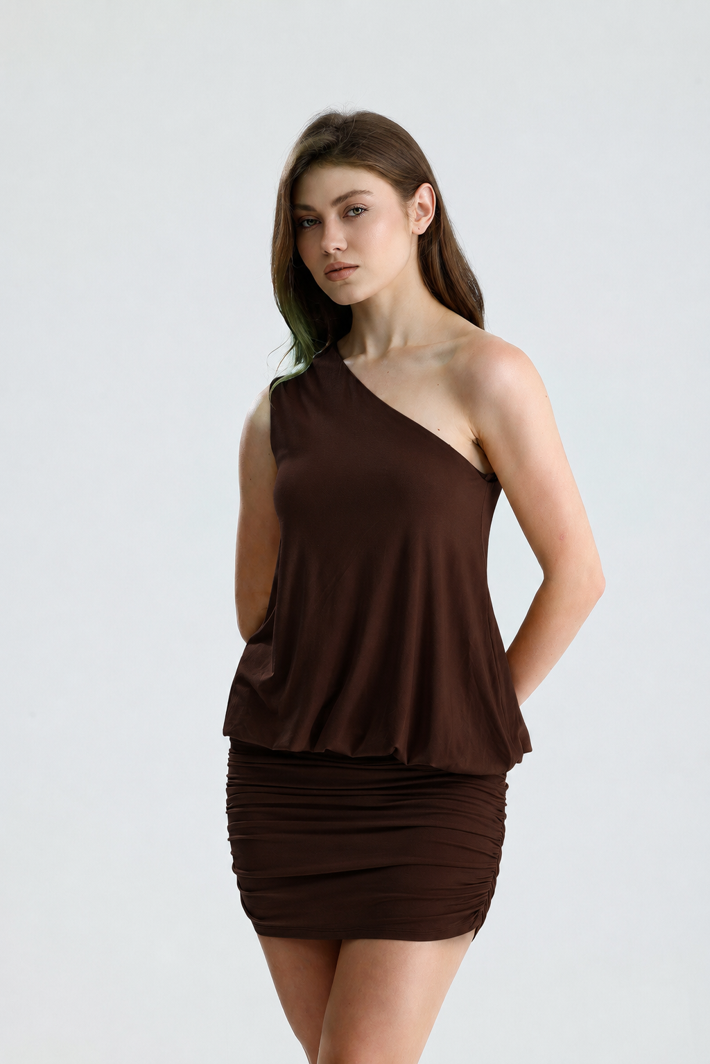Celeste Kahverengi Mini Elbise