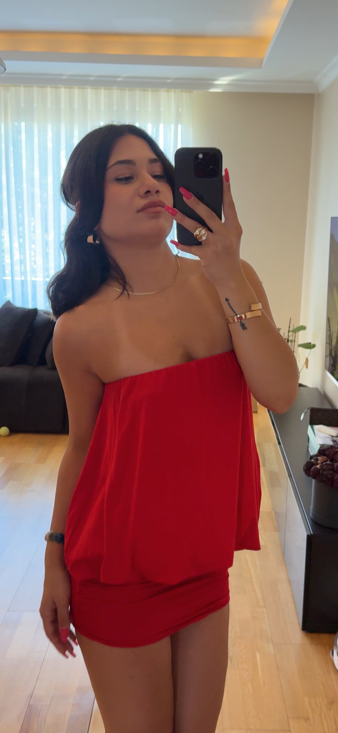 Valerie Kırmızı Straplez Mini Elbise