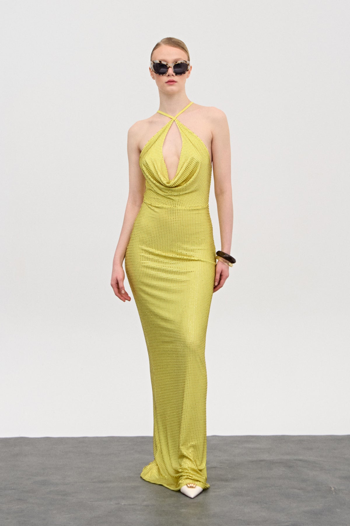 Galia Yellow Crystal Maxi Dress