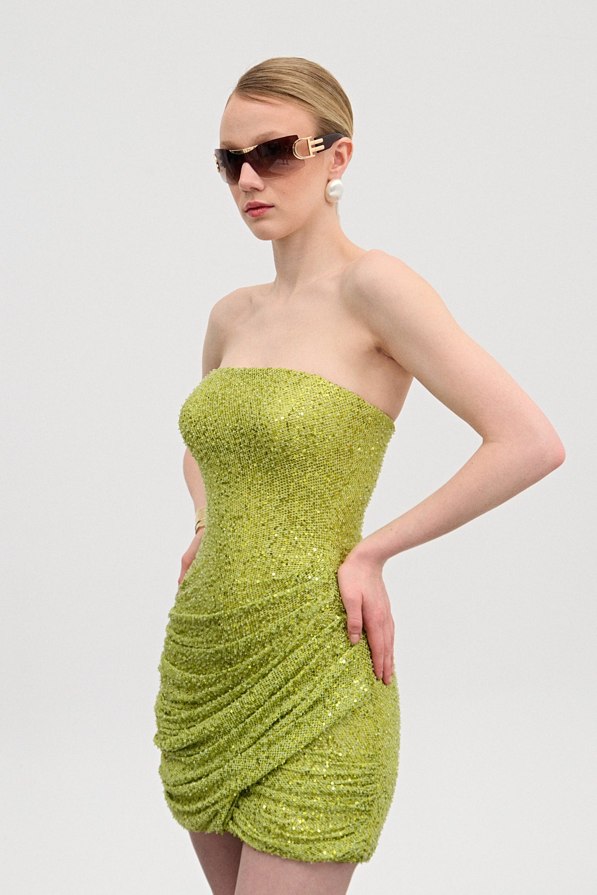 Corrie Pistacchio Mini Draped Dress