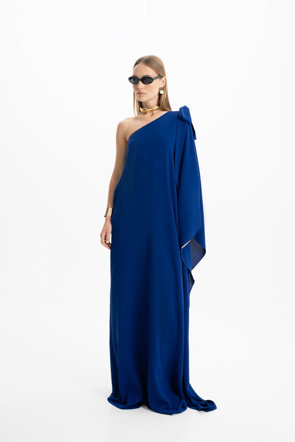 Lia Crepe Navy Blue One Shoulder Maxi Dress