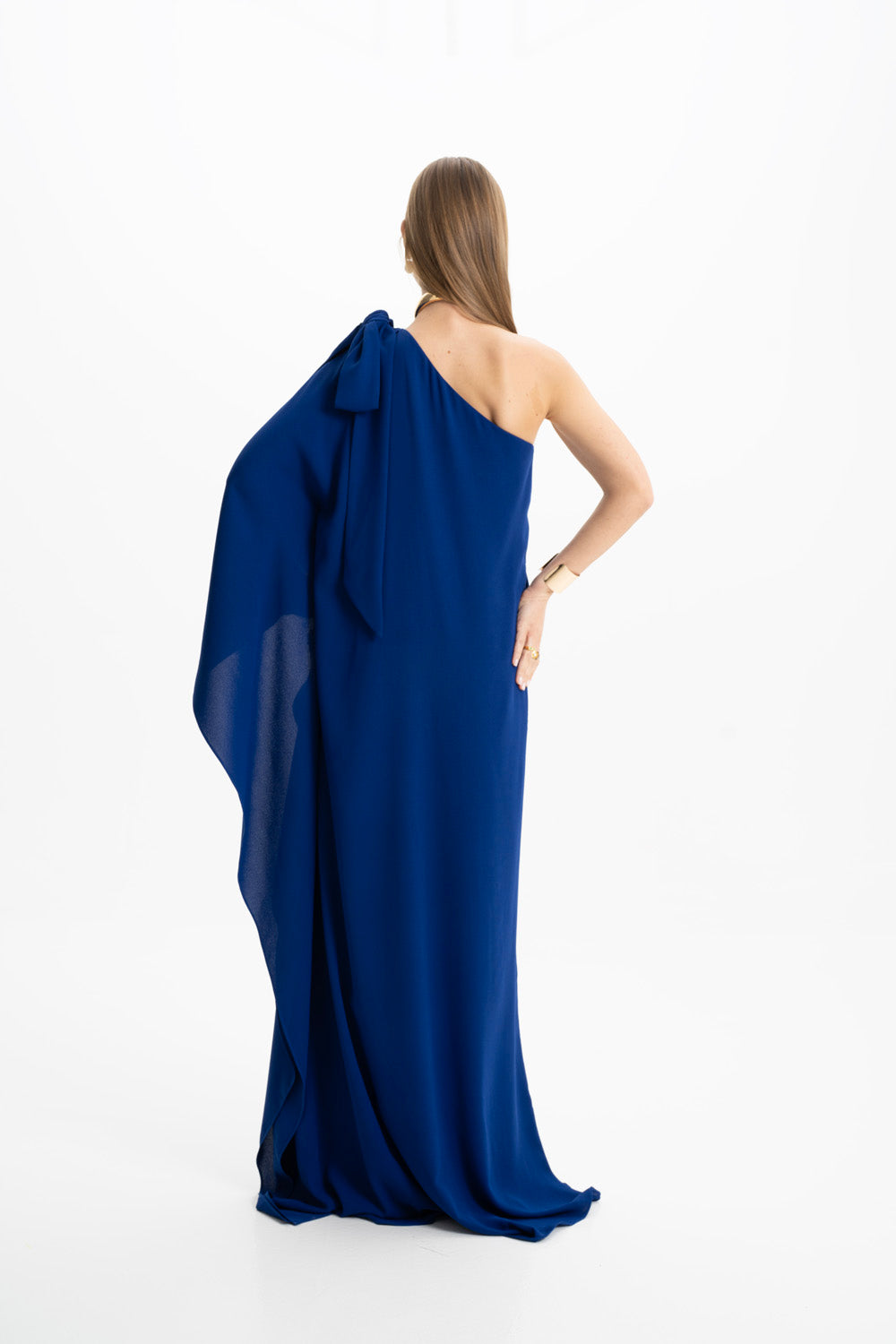 Lia Crepe Navy Blue One Shoulder Maxi Dress