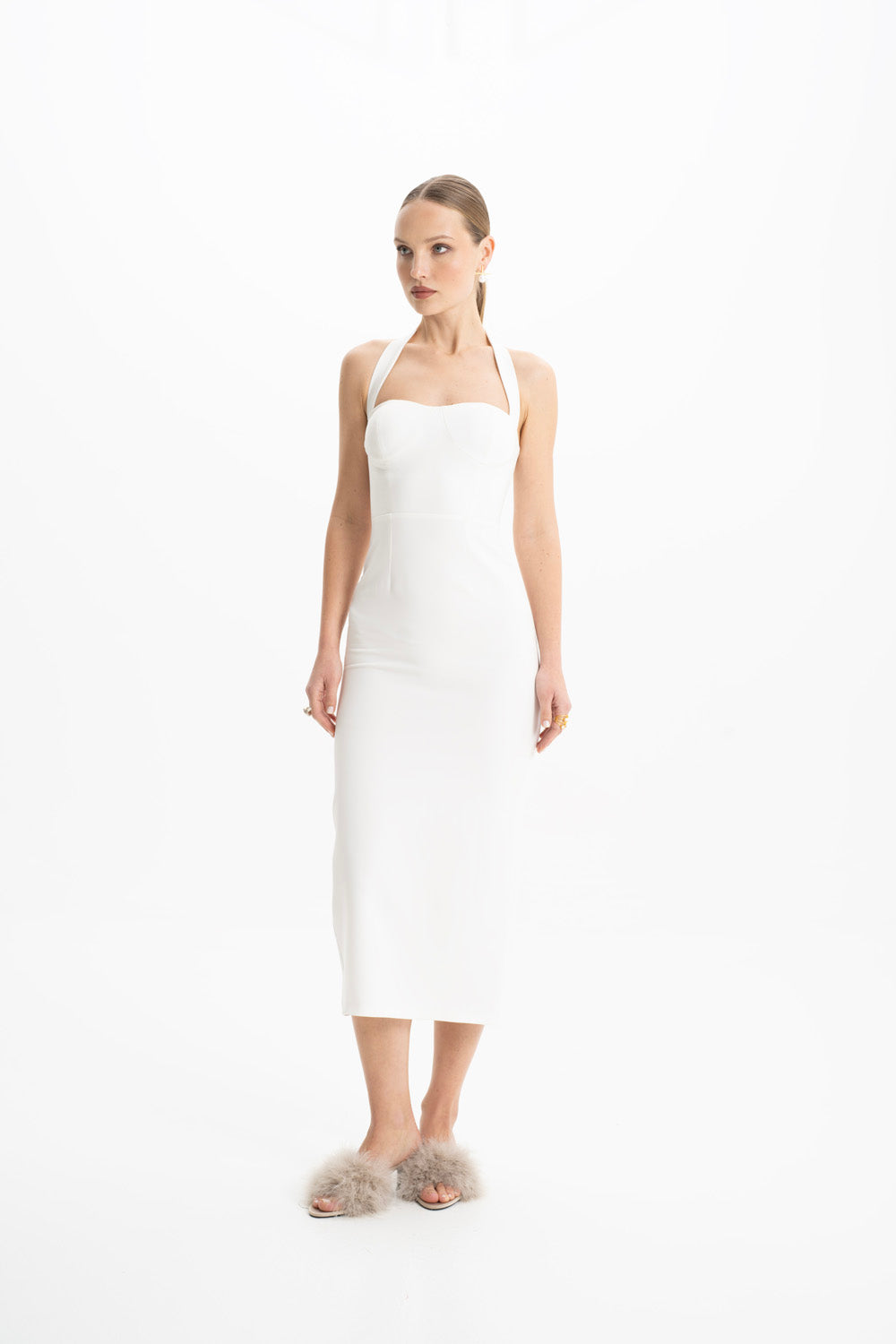 Zoa White Bustier Midi Dress
