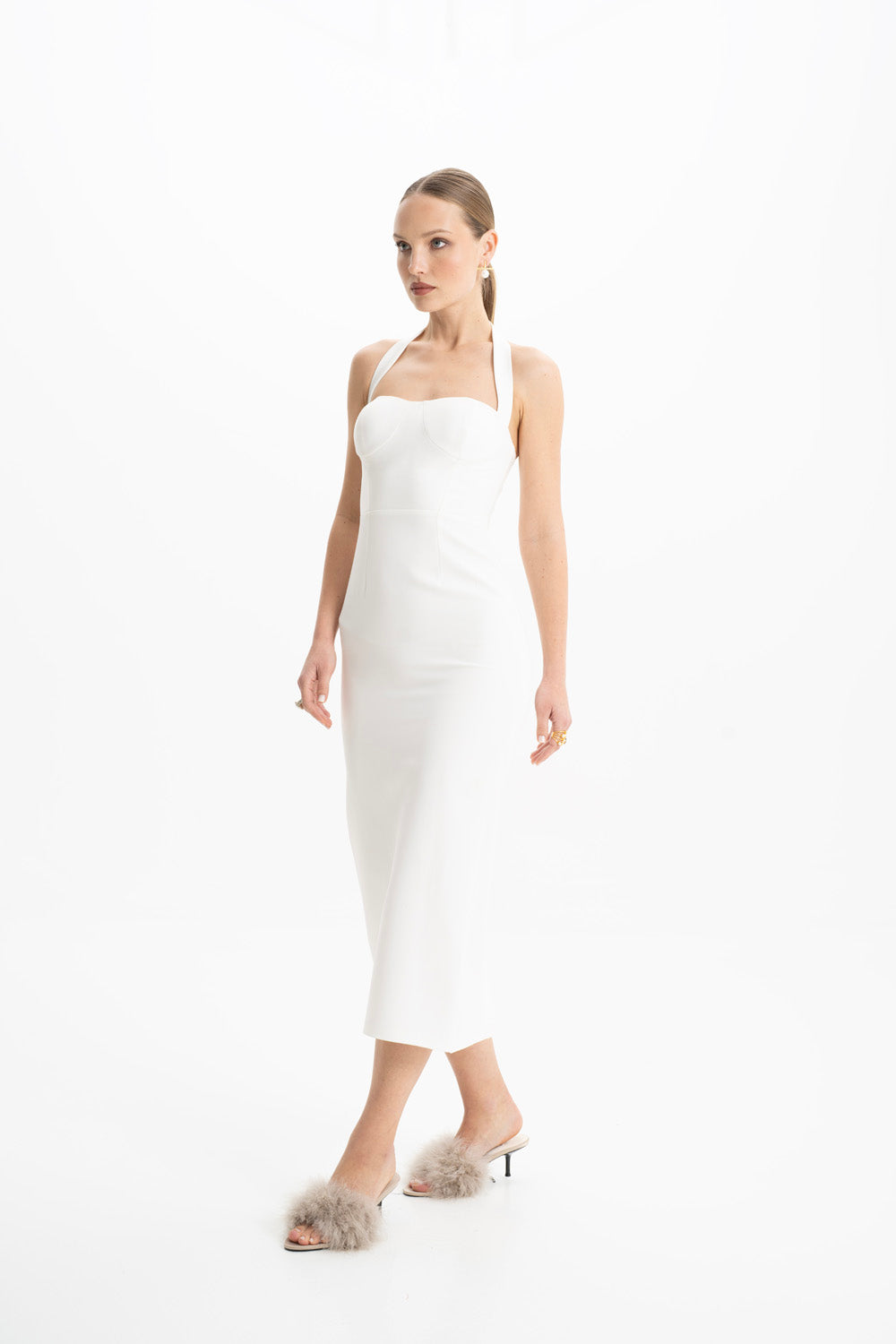 Zoa White Bustier Midi Dress