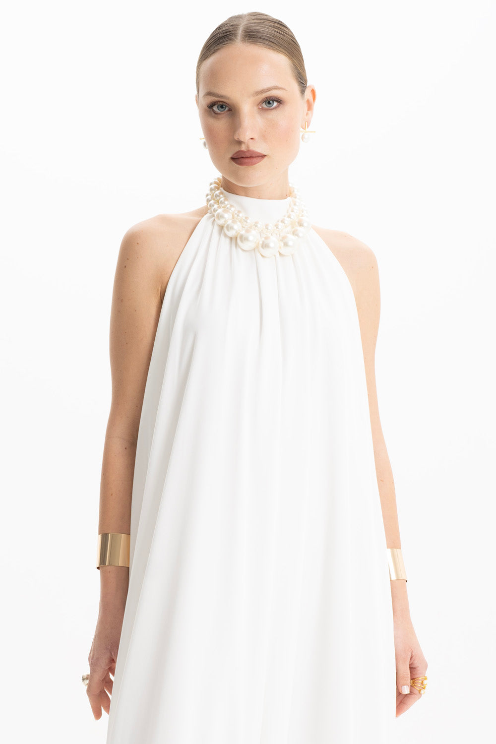 Pam Beyaz Halter Maxi Elbise