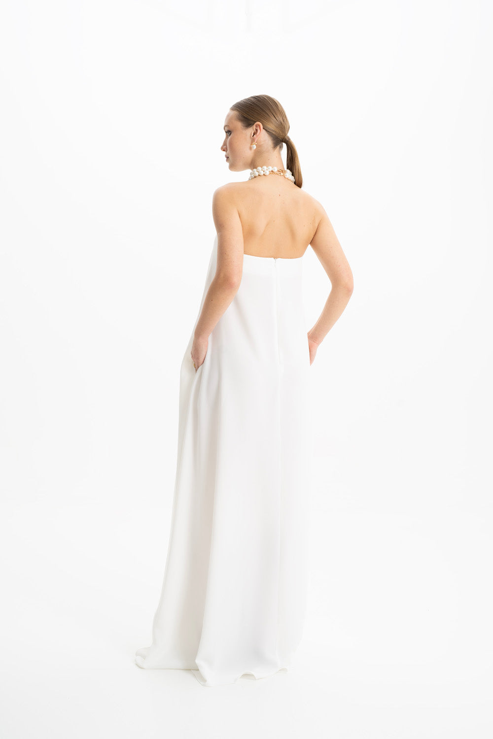 Amy Crepe White Strapless Maxi Dress