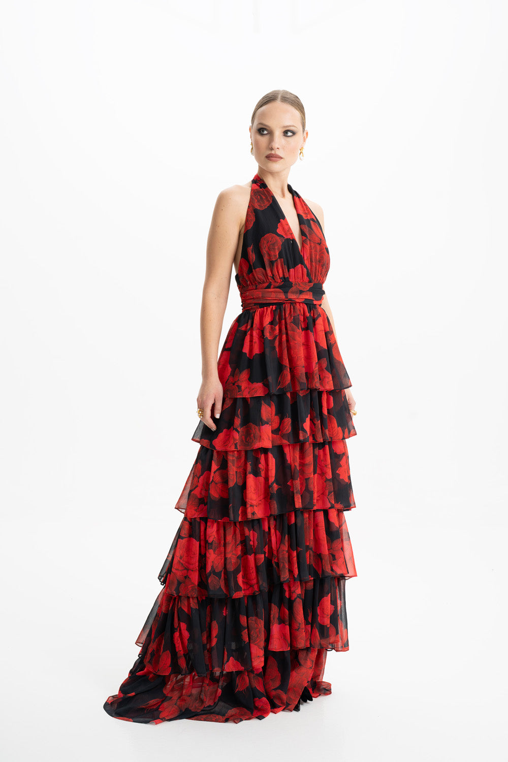 Lola Red Floral Ruffled Maxi Dress
