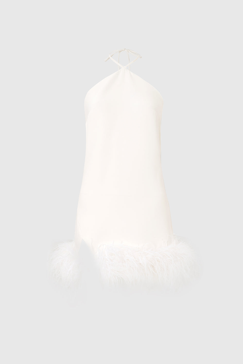 Keira White Halter Mini Feather Dress