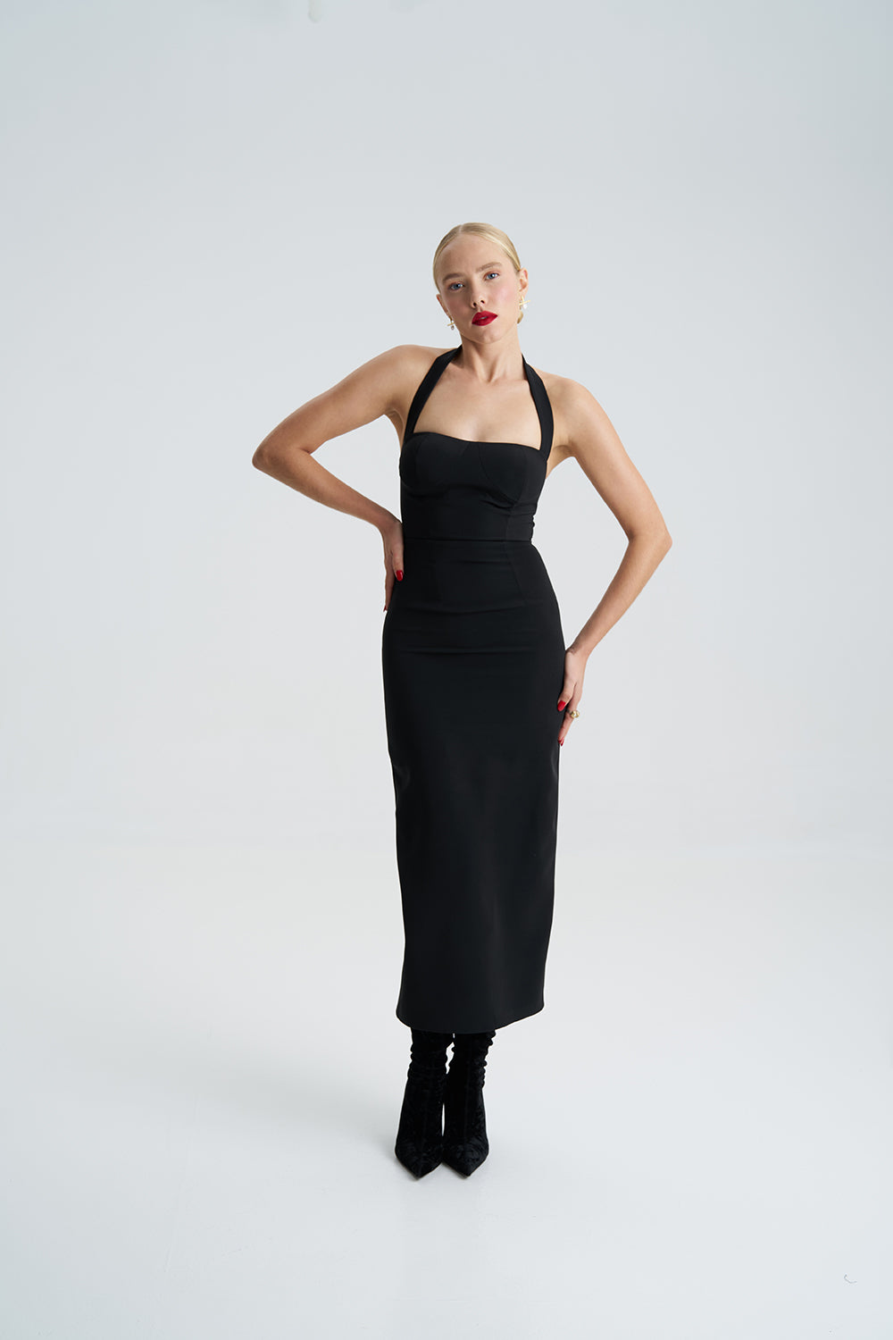 Zoa Siyah Midi Elbise